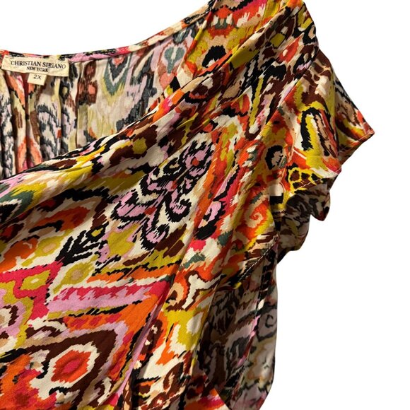 Christian Siriano New York Womens Ruffle Sleeve Ikat Print Blouse Sz 2X Rayon Mu - Picture 12 of 12